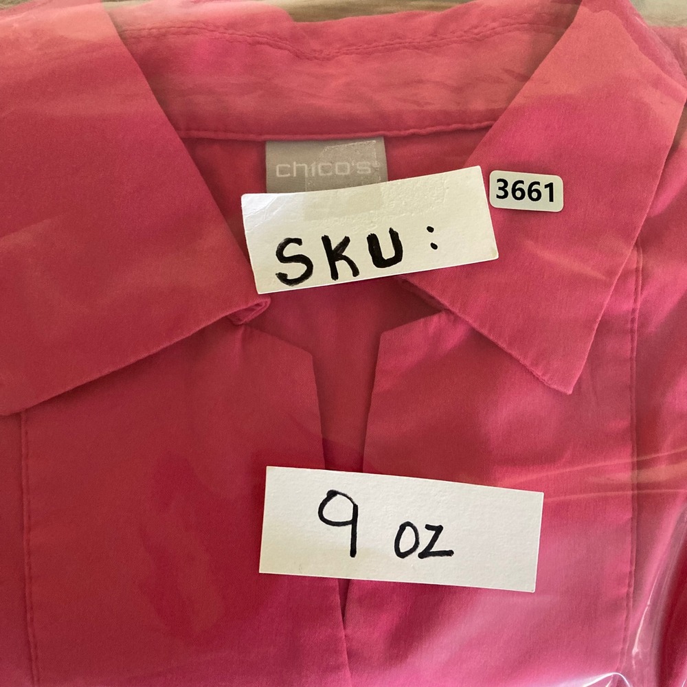 Chicos Hot Pink Cotton Poplin Popover Tunic Top Size 3 XL 16/18 V-Neck - Picture 7 of 7